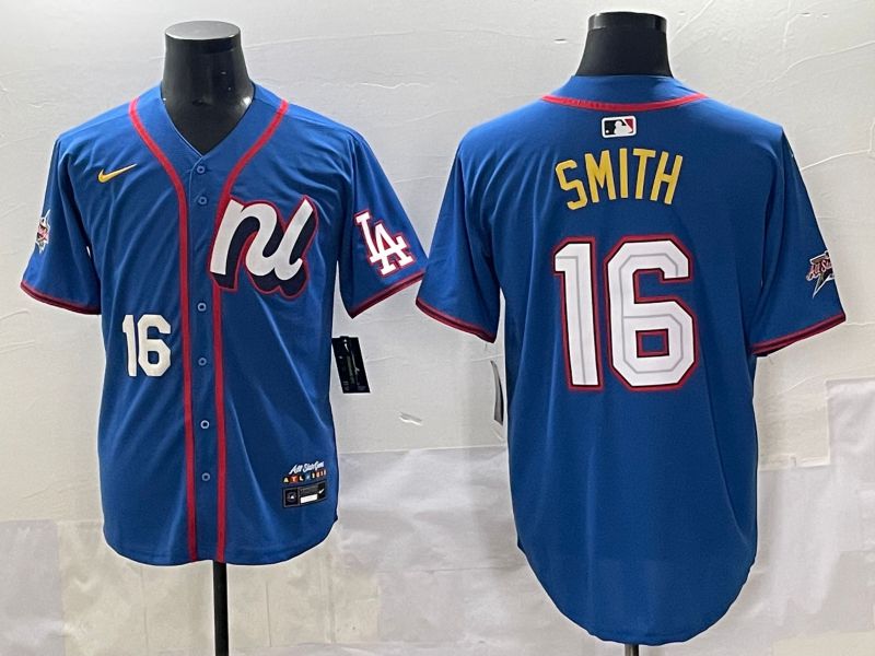 Men 2025 Los Angeles Dodgers #16 Smith Blue All star Blank Blue Nike MLB Jersey style 4